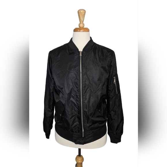 SHI Black Bomber Jacket Peace Graphic XL Streetwear festival Hip Hop Embroidered - Picture 2 of 7